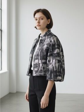 Anne Fontaine Nuria Black and Pewter Bolero with Bubble Sleeves